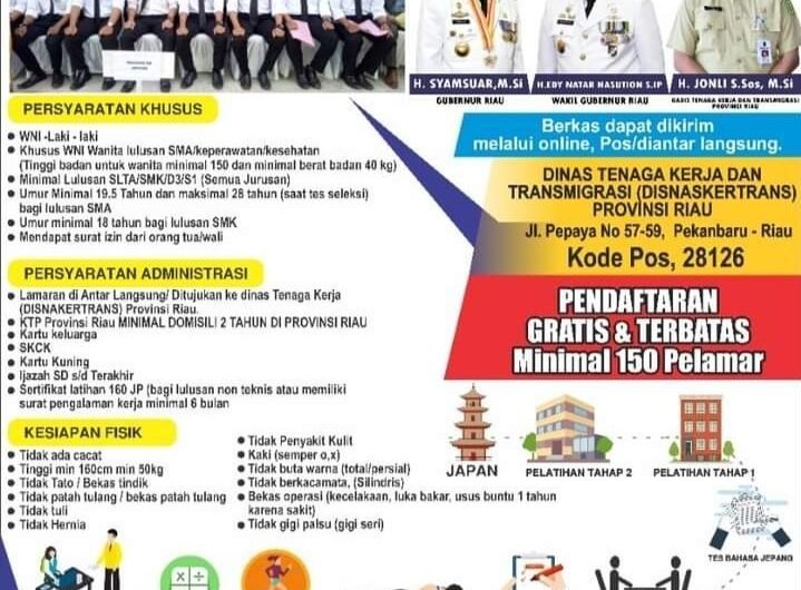 Disnakertrans Riau Buka Seleksi Magang ke Jepang, Simak Syaratnya